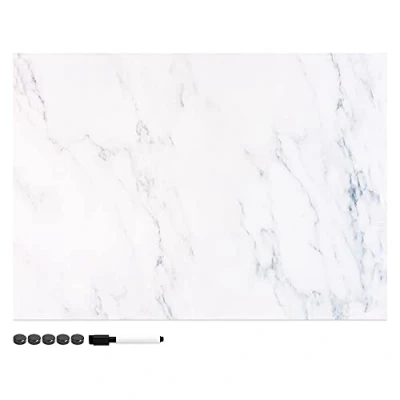 Image of Navaris Magnetic Memo Board Whiteboard 70 x 50 cm Dry Erase White with Design for Wall Includes Marker and Magnets Marble