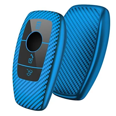Image of OATSBASF Car Key Cover Compatible with Mercedes Benz,Car Box for Benz E Class 2017 S 2018 (Blue Stripe)