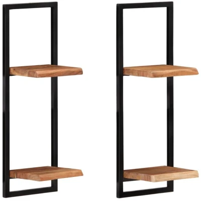 Image of vidaXL Wall Shelves 2 pcs 25x25x75 cm Solid Wood Acacia and Steel