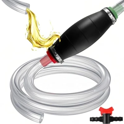 Image of Siphon pump for Gasoline Gas Oil Fuel Petrol Diesel Fluid Water Fish Tank,Gas Hose Pump,Fuel with 2 Durable PVC Syphon Hoses Clip,Metal Buckles (syphon 002)