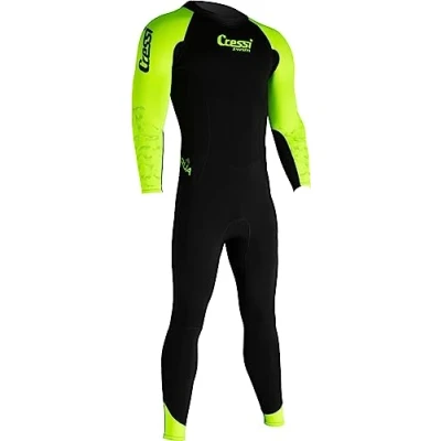 Image of Cressi Karua Man Monopiece Swimsuit Multi Thickness 3/2 mm Swimming Wetsuit One piece Double lined Neoprene mm, Black/Lime, Men&#039;s