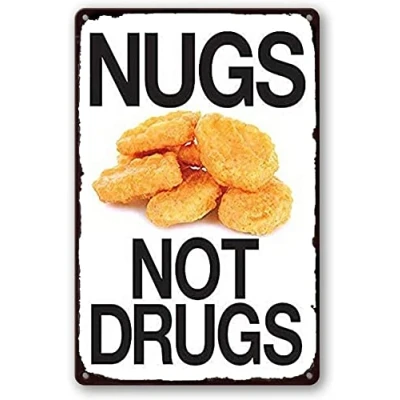 Image of Retro Decor Tin Signs Nugs Not Drugs Wall Art Iron Painting For Home Kitchen Cafe Pub Sign Plaque 14x20cm