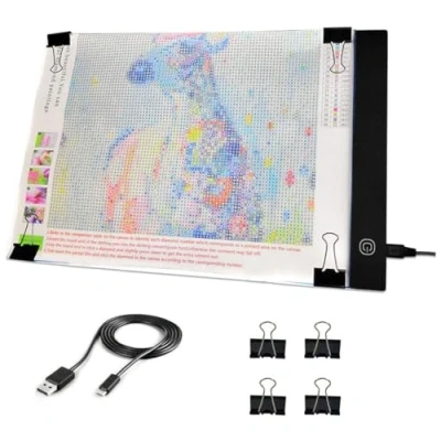 Image of JUSONEY A4 LED Light Pad for Diamond Painting Adjustable Brightness Drawing Board and Fasten Clips USB Powered Art Accessories Sketching Animation Artists(No Stand)