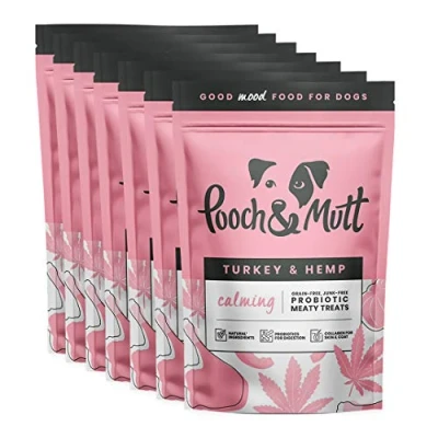 Image of Pooch &amp; Mutt Meaty Dog Treats (Grain Free), Turkey Hemp, Pack of 7x120g,Pink