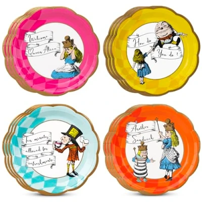 Image of Talking Tables 12x 23cm Alice in Wonderland Plates, Disposable Tableware, Home Recyclable Supplies for Mad Hatter Party, Birthday, Afternoon Teas, Mother&#039;s Day, Baby Shower