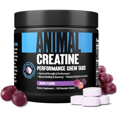 Image of Animal Creatine Chews Tablets Enhanced Monohydrate with AstraGin to Improve Absorption, Sea Salt for Added Pumps, Delicious and Convenient Chewable Grape 120 Count