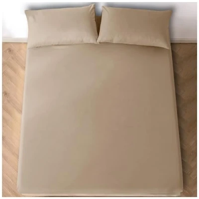 Image of Fitted Sheets Single Natural Polycotton Elasticated Corner Bed Sheet 10&quot;/(25CM) Deep Pockets Bottom (90 X 190 Cm) Machine Washable
