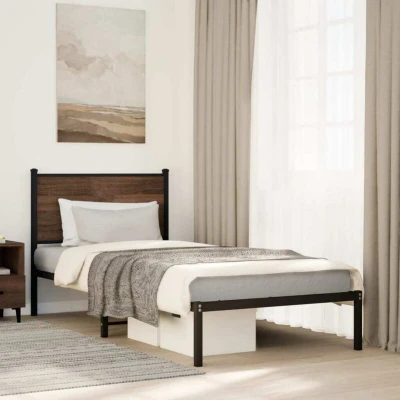 Image of Metal Bed Frame without Mattress Brown Oak 75x190 cm Small Single Vidaxl