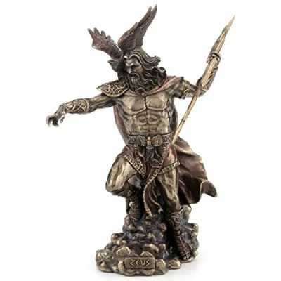 Image of Veronese Design Zeus Greek God Holding Thunderbolt Statue with Eagle