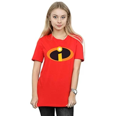 Image of Disney Women&#039;s The Incredibles Costume Logo Boyfriend Fit T Shirt Red Small