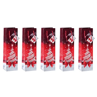 Image of SIGEL GT024 Christmas Bottle Gift Bag &quot;Sparkling Tree&quot;, 10 x 35 8 cm, 5 Pieces