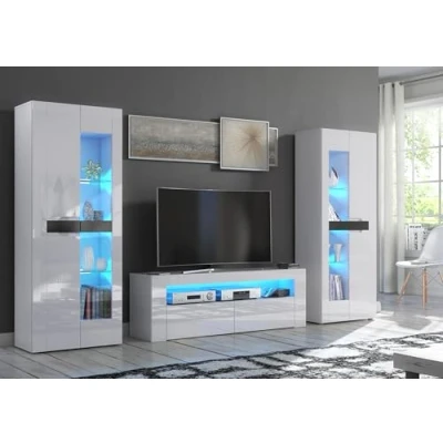 Image of Furneo High Gloss &amp; Matt White Living Room Set TV Stand Display Cabinets MilClif13 Blue LED Lights