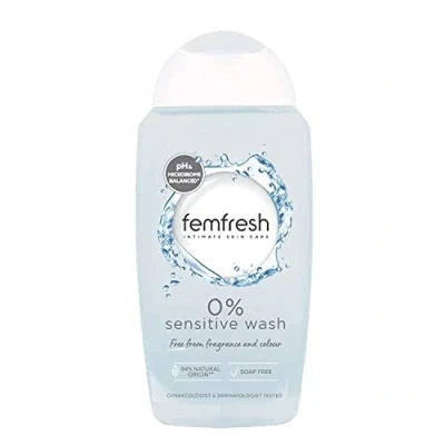 Image of Femfresh 0% Sensitive Intimate Wash Feminine Hygiene Shower &amp; Bath Gel Cleanser pH Balanced, Soap Free, Fragrance Free Vegan Formula w. Purifying Lotus Flower Extract to Soothe Protect 250ml
