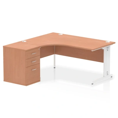 Image of Impulse 1600 Left Crescent Desk Beech Cable Managed + High Ped