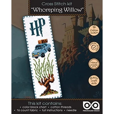 Image of Counted Cross Stitch Bookmark Kit &#039;Whomping Willow&#039; DIY Set for Hand Embroidery