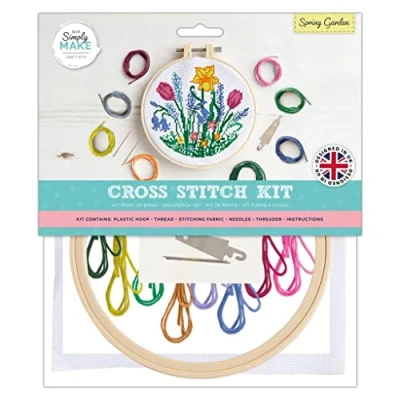 Image of Simply Make Adults Spring Flowers Embroidery Craft Cross Stitch Kit, Makes The Perfect Present For Any Creativity And Hobby Enthusiast, Ideal Beginners First Starter Sets, Your Own DIY Crafts
