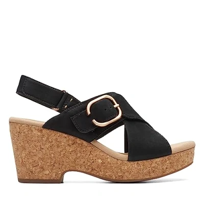 Image of Clarks Women&#039;s Giselle Dove Sandal, Black Nubuck, 4 UK