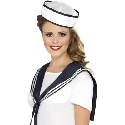 Image of Smiffys Sailor Scarf &amp; Hat, White , Land, Sea and Air Forces Fancy Dress, Adult Dress Up Accessories