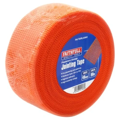 Image of Faithfull FAITAPEJOINO Plasterers Jointing Tape, Drywall Adhesive Mesh for Plastering &amp; Patching Tasks Orange 48mm x 90M
