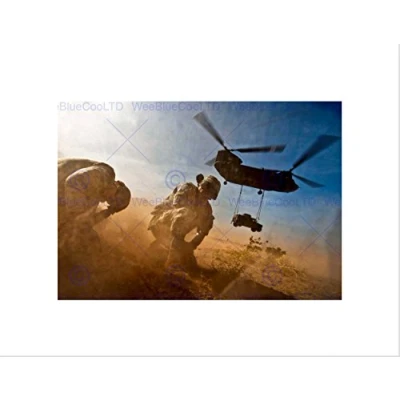 Image of Wee Blue Coo WAR HELICOPTER SOLDIER DESERT JEEP CHINOOK USA BLACK FRAMED ART PRINT B12X3575