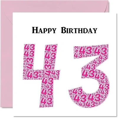 Image of Fun 43rd Birthday Cards for Woman Shapecloud Happy Card Dad Mum Brother Sister Grandad Nanny Grandma Uncle Auntie, 145mm x Greeting Cards,
