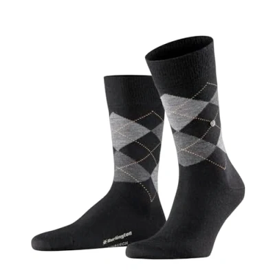 Image of Burlington Edinburgh Rautenmuster Argyle CLIP ONE SIZE 4046 Socks, Men&#039;s, Size: 7,5 11, Schwarz