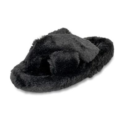 Image of Polar Womens Slippers Faux Fur Fluffy Slider Soft Bed Lining Warm Plush Bedroom Slipper Open Toe House Sandals Anti Skid Outsole for Indoors Black AYC0954/UK7