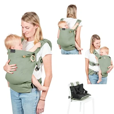 Image of Babymoov Moov &amp; Boost Ergonomic Baby Carrier and Travel Booster Seat Sage Green