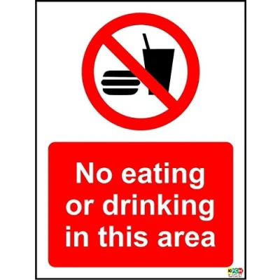 Image of No Eating or Drinking in This Area Sign Self Adhesive Sticker 200mm x 150mm