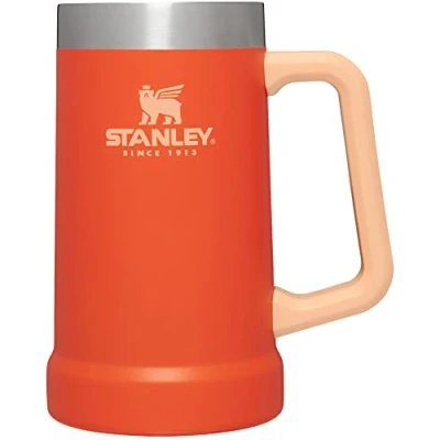 Image of STANLEY Adventure Big Grip Beer Stein 24 oz Mug Keeps Cold for Hours Holds 2 Cans of Insulated Stainless Steel Heavy Duty Handle Tigerlily