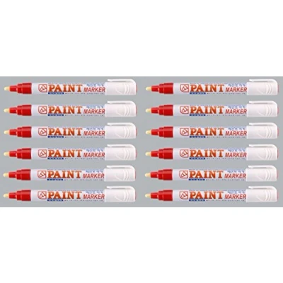 Image of Red Permanent Paint Markers Strong Industrial Strength Universal Surface Pens Pack 12