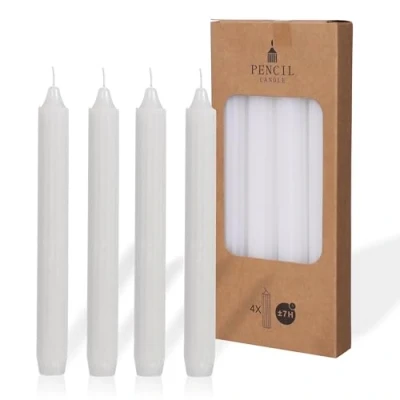 Image of COMFORDER Taper Candles Set, 4 x Table Plain + Ribbed, 20 cm, 7 Hours Burning Time (White)