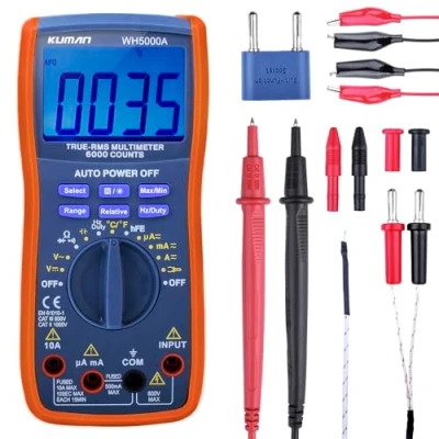 Image of Kuman True RMS 6000 Digital Multimeter Manual &amp; Automatic Range Multimeter, Voltage, Current, Resistance, Temperature, Continuity, Capacitance, Frequency WH5000A