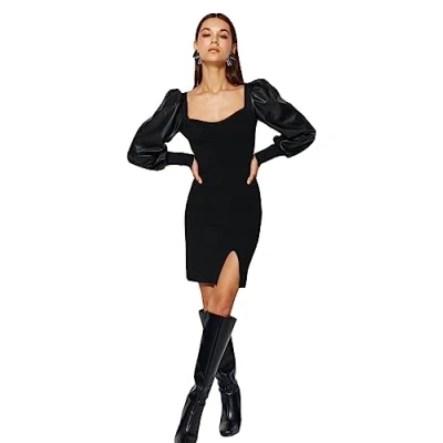 Image of Trendyol FeMan Bodycon Slim fit Knitwear Dress,Black,M