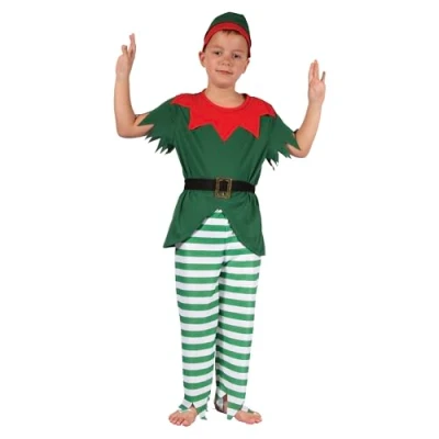 Image of Bristol Novelty CC522 Santa&#039;s Helper Boy Costume set For Kids Green, Red, Age 4 6 years old