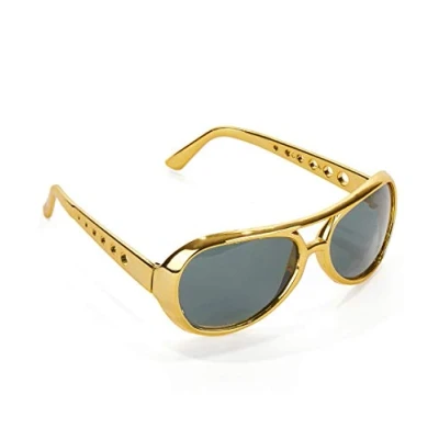 Image of ZAE 1970s Elvis Gold Sunglasses Fancy Dress Accessories