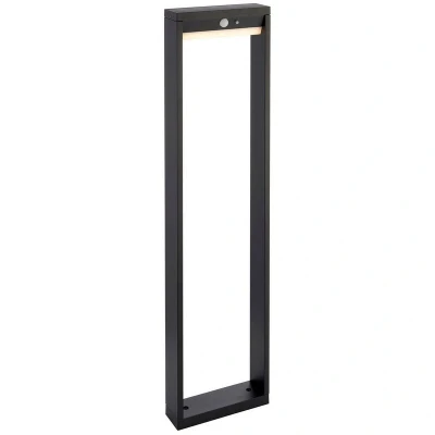 Image of Dannah Modern Solar Powered LED Box Shaped Tall Bollard Lamp Textured Black, PIR Motion &amp; Day Night Sensors, Warm White, IP44