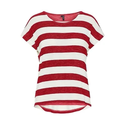 Image of VERO MODA Women&#039;s Vmwide S/L Top Ga JRS Noos, Goji Berry/Stripes: Snow White, M