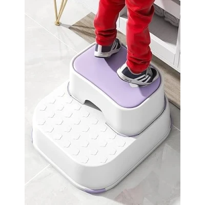 Image of step Stool 2 Tier Non Slip Removable Foot Bench Plastic Leader Baby Up Sturdy Strong Safe Toddlers Potty Training Toilet Kitchen Gift Home (Purple)
