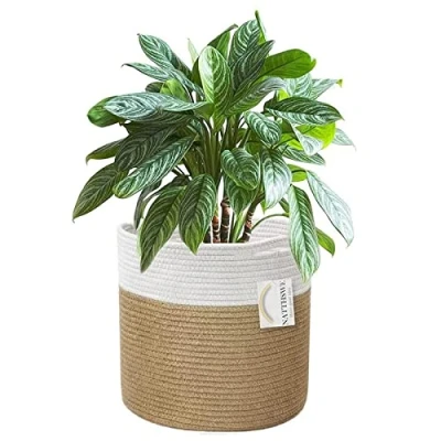 Image of NATTHSWE Plant Basket With Liner, Indoor Woven Pots for 7&quot; Planter Flower Cotton Rope Jute Pot Decoration Foldable Laundry Household Storage