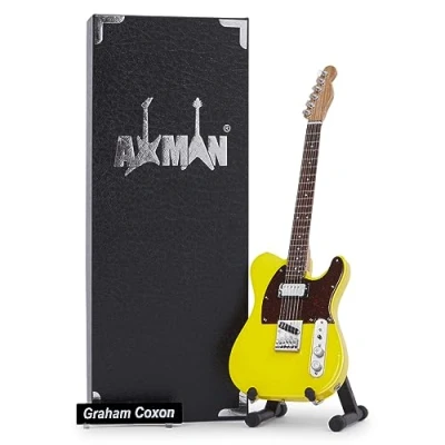 Image of Axman Graham Coxon Miniature Guitar Replica Music Gifts Handmade Ornamental 1/4 Scale Display Box, Name Tag and Stand Included