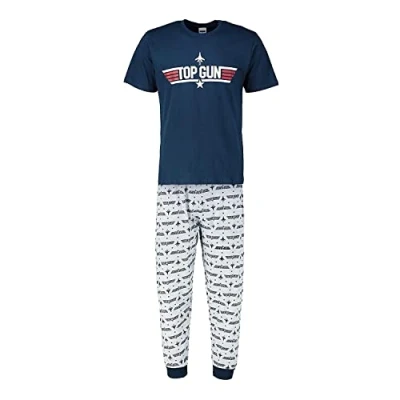 Image of Top Gun Mens/Boys Official Navy/Grey Pyjama Set/Pyjamas Size Small