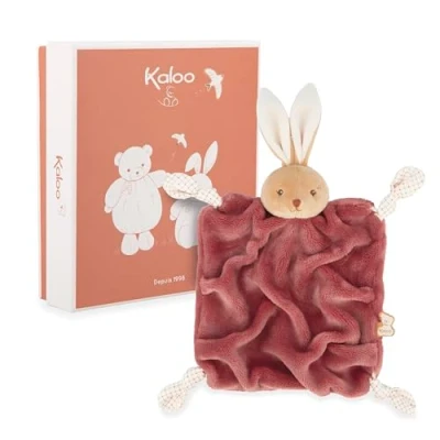 Image of Kaloo Soft toy Lapin Bordeaux 24cm Ultra Flat Baby Doudou Extra Flannel Fur Knots with Pacifier Attachment Cuddly and Educational Companion from Birth K214008