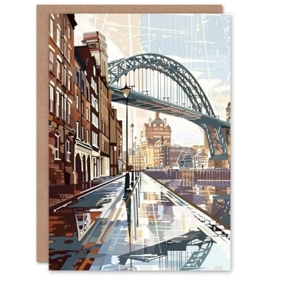 Image of Artery8 Personalised Newcastle Tyne Bridge Abstract Cityscape England For All Him Or Her Art Birthday Greeting Card