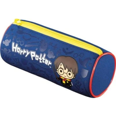 Image of Maped Harry Potter Kids Pencil Case Soft Touch Tube Shaped Tear Resistant Neoprene Fabric Solid Metal Zip Official Licensed 934801 Blue