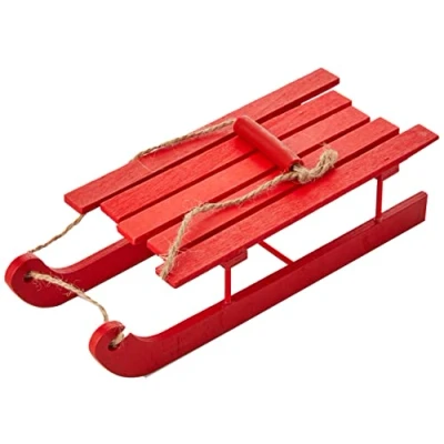 Image of Elves Behaving Badly Charming Red Elf Wooden Sleigh 17.5 cm x 7 4.5cm (1 Pc.) Vibrant Design Table Centerpiece