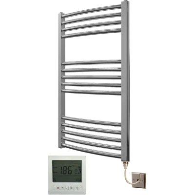 Image of Greened House Extra High Heat Output Chrome Electric Curved Towel Rail 500 x 800mm Bathroom Radiator Heater Up to 26% More + Timer and Thermostat