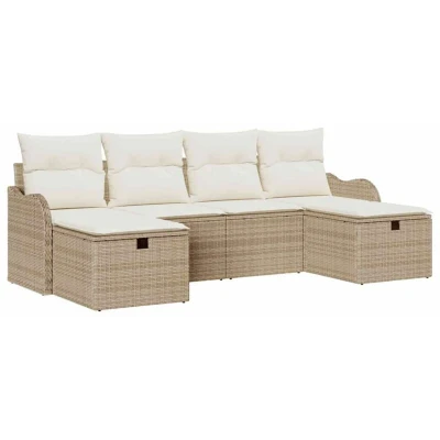 Image of vidaXL 6 Piece Garden Sofa Set with Cushions Beige Poly Rattan