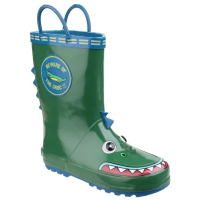 Image of Cotswold Childrens Unisex Puddle WATERPROOF Wellington Junior Boys Green Rubber Size UK 5 Infant