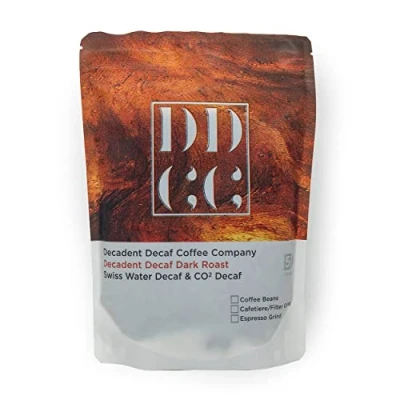 Image of Decaffeinated Strongest Dark Roast Ground Coffee 227g Decadent Decaf For French Press Cafetiere Filter Drip V60 Aeropress Swiss Water CO2 Process Strength 5